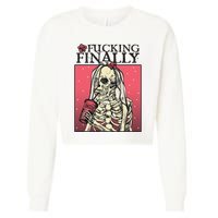 Fucking Finally Sugar Skull Bride Engagement Bride Squad Cropped Pullover Crew