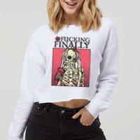 Fucking Finally Sugar Skull Bride Engagement Bride Squad Cropped Pullover Crew