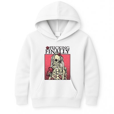 Fucking Finally Sugar Skull Bride Engagement Bride Squad Kids Hoodie