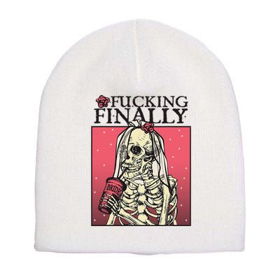Fucking Finally Sugar Skull Bride Engagement Bride Squad Short Acrylic Beanie