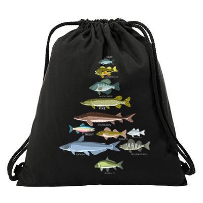 Freshwater Fish Species Christmas Tree Fishing Xmas Drawstring Bag