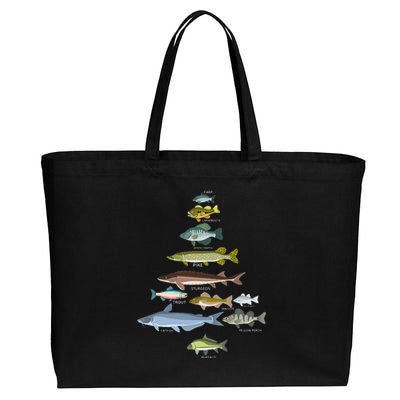 Freshwater Fish Species Christmas Tree Fishing Xmas Cotton Canvas Jumbo Tote