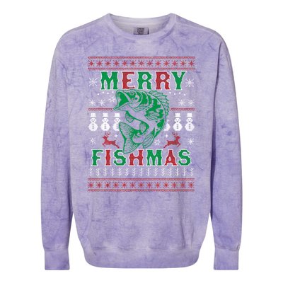 Funny Fish Sweater Fishing Santa Pajama Fisher Merry Fishmas Cool Gift Colorblast Crewneck Sweatshirt