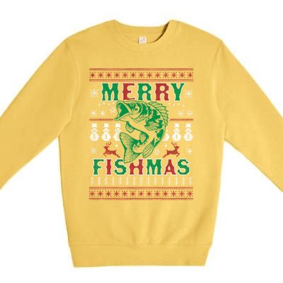 Funny Fish Sweater Fishing Santa Pajama Fisher Merry Fishmas Cool Gift Premium Crewneck Sweatshirt