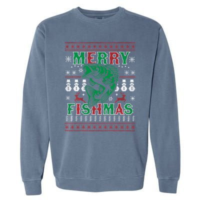 Funny Fish Sweater Fishing Santa Pajama Fisher Merry Fishmas Cool Gift Garment-Dyed Sweatshirt