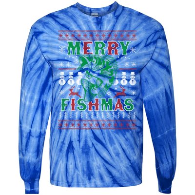 Funny Fish Sweater Fishing Santa Pajama Fisher Merry Fishmas Cool Gift Tie-Dye Long Sleeve Shirt