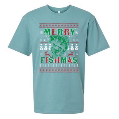 Funny Fish Sweater Fishing Santa Pajama Fisher Merry Fishmas Cool Gift Sueded Cloud Jersey T-Shirt