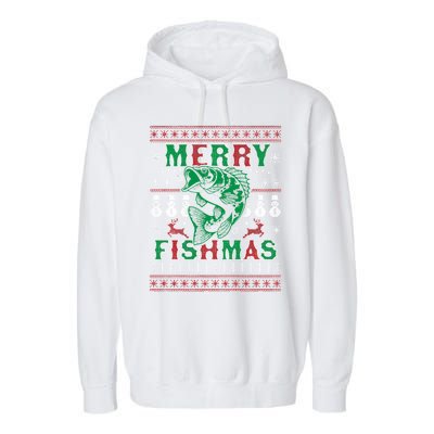 Funny Fish Sweater Fishing Santa Pajama Fisher Merry Fishmas Cool Gift Garment-Dyed Fleece Hoodie