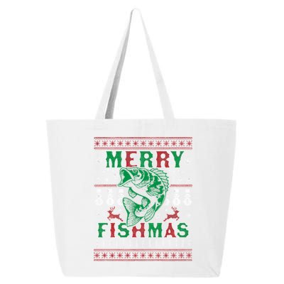 Funny Fish Sweater Fishing Santa Pajama Fisher Merry Fishmas Cool Gift 25L Jumbo Tote