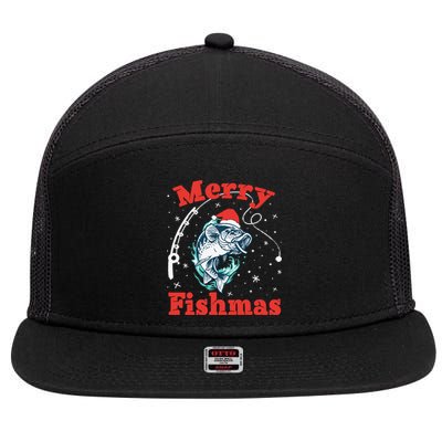 Funny Fishing Santa Fish Sweater Pajama Fisher Merry Fishmas Gift 7 Panel Mesh Trucker Snapback Hat