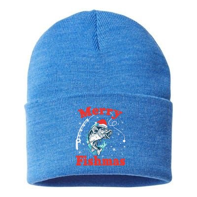 Funny Fishing Santa Fish Sweater Pajama Fisher Merry Fishmas Gift Sustainable Knit Beanie