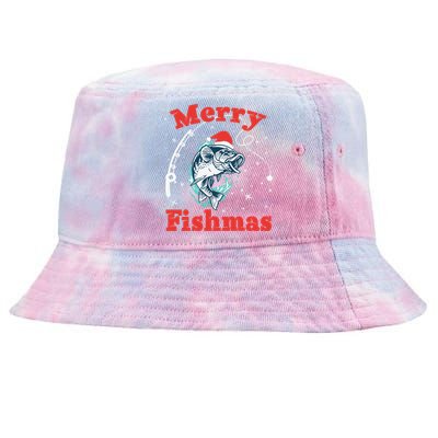 Funny Fishing Santa Fish Sweater Pajama Fisher Merry Fishmas Gift Tie-Dyed Bucket Hat