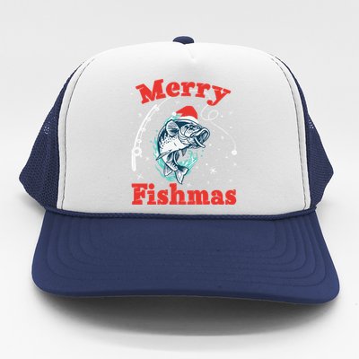 Funny Fishing Santa Fish Sweater Pajama Fisher Merry Fishmas Gift Trucker Hat