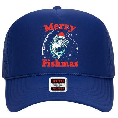 Funny Fishing Santa Fish Sweater Pajama Fisher Merry Fishmas Gift High Crown Mesh Back Trucker Hat