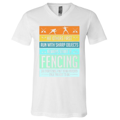 Funny Fencing Sport Pun For Men Women Kids V-Neck T-Shirt