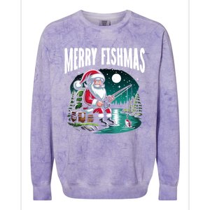 Funny Fishing Santa Merry Fishmas Christmas Sayings Great Gift Colorblast Crewneck Sweatshirt