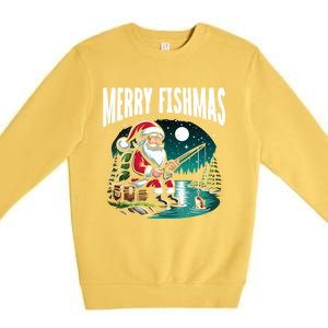 Funny Fishing Santa Merry Fishmas Christmas Sayings Great Gift Premium Crewneck Sweatshirt