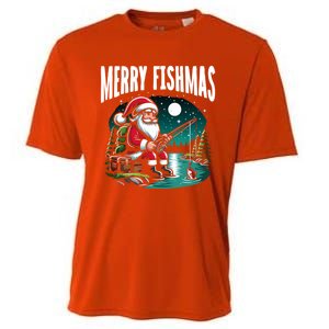 Funny Fishing Santa Merry Fishmas Christmas Sayings Great Gift Cooling Performance Crew T-Shirt