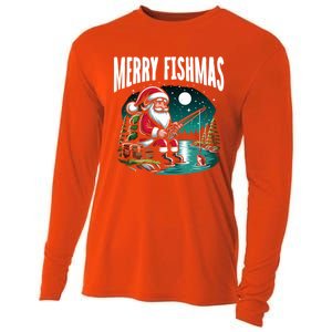 Funny Fishing Santa Merry Fishmas Christmas Sayings Great Gift Cooling Performance Long Sleeve Crew