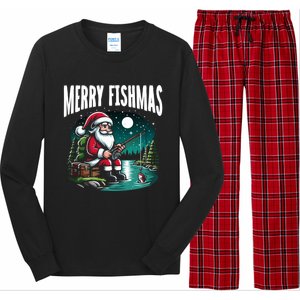 Funny Fishing Santa Merry Fishmas Christmas Sayings Great Gift Long Sleeve Pajama Set