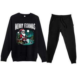 Funny Fishing Santa Merry Fishmas Christmas Sayings Great Gift Premium Crewneck Sweatsuit Set