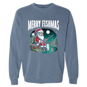 Funny Fishing Santa Merry Fishmas Christmas Sayings Great Gift Garment-Dyed Sweatshirt