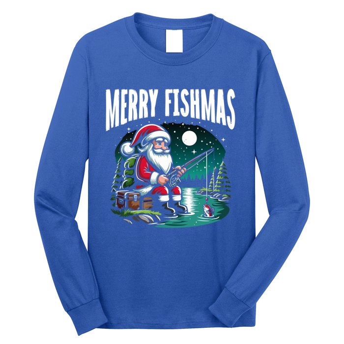 Funny Fishing Santa Merry Fishmas Christmas Sayings Great Gift Long Sleeve Shirt