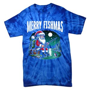 Funny Fishing Santa Merry Fishmas Christmas Sayings Great Gift Tie-Dye T-Shirt