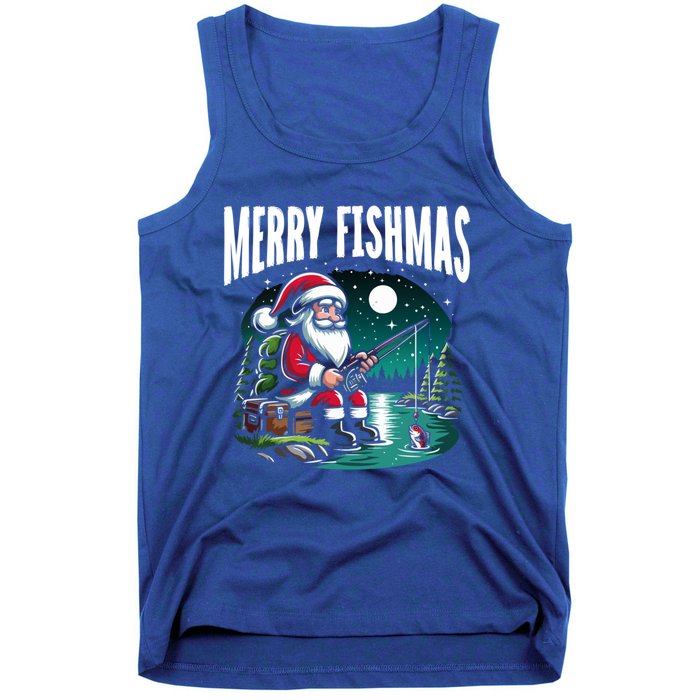 Funny Fishing Santa Merry Fishmas Christmas Sayings Great Gift Tank Top