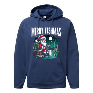 Funny Fishing Santa Merry Fishmas Christmas Sayings Great Gift Performance Fleece Hoodie