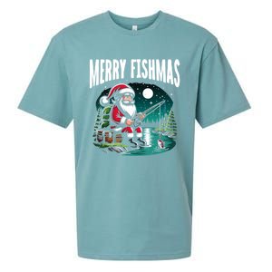 Funny Fishing Santa Merry Fishmas Christmas Sayings Great Gift Sueded Cloud Jersey T-Shirt