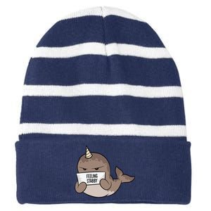 Funny Feeling Stabby Kawaii Whale Striped Beanie with Solid Band