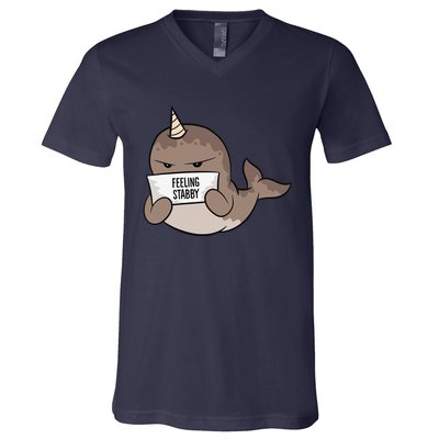 Funny Feeling Stabby Kawaii Whale V-Neck T-Shirt