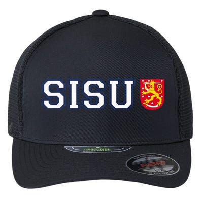 Finland Finnish Sisu Flag Crest Flexfit Unipanel Trucker Cap