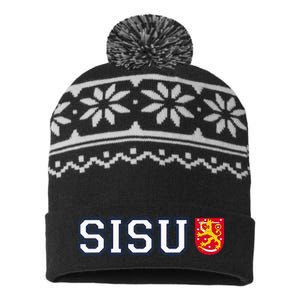 Finland Finnish Sisu Flag Crest USA-Made Snowflake Beanie