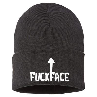 Fuck Face Self Deprecating Arrow Up Fuckface Sustainable Knit Beanie