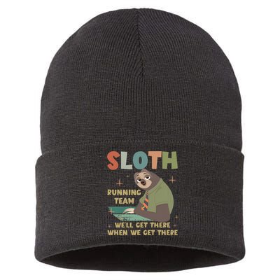 Funny Flash Sloth Running Team We’Ll Get There Sloth Sustainable Knit Beanie
