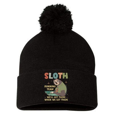 Funny Flash Sloth Running Team We’Ll Get There Sloth Pom Pom 12in Knit Beanie