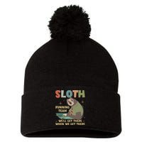 Funny Flash Sloth Running Team We’Ll Get There Sloth Pom Pom 12in Knit Beanie