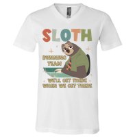 Funny Flash Sloth Running Team We’Ll Get There Sloth V-Neck T-Shirt