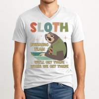 Funny Flash Sloth Running Team We’Ll Get There Sloth V-Neck T-Shirt