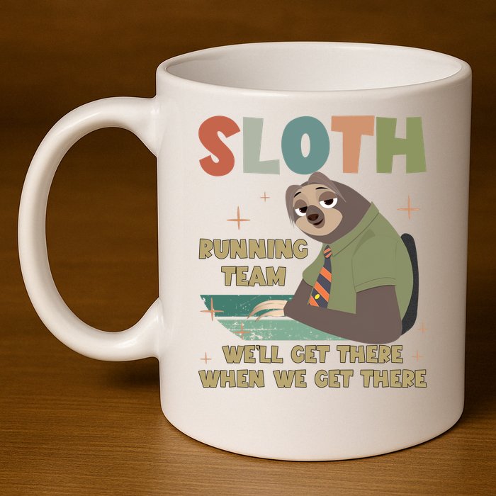 Funny Flash Sloth Running Team We’Ll Get There Sloth 11oz C Handle Ceramic Mug