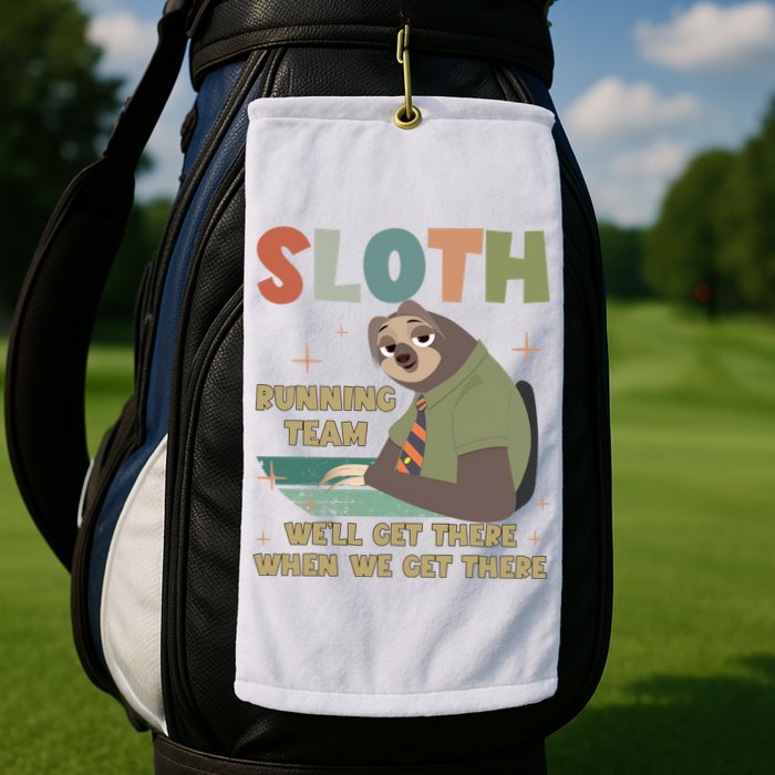 Funny Flash Sloth Running Team We’Ll Get There Sloth Golf Towel