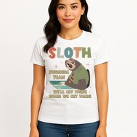 Funny Flash Sloth Running Team We’Ll Get There Sloth Womens T-Shirt