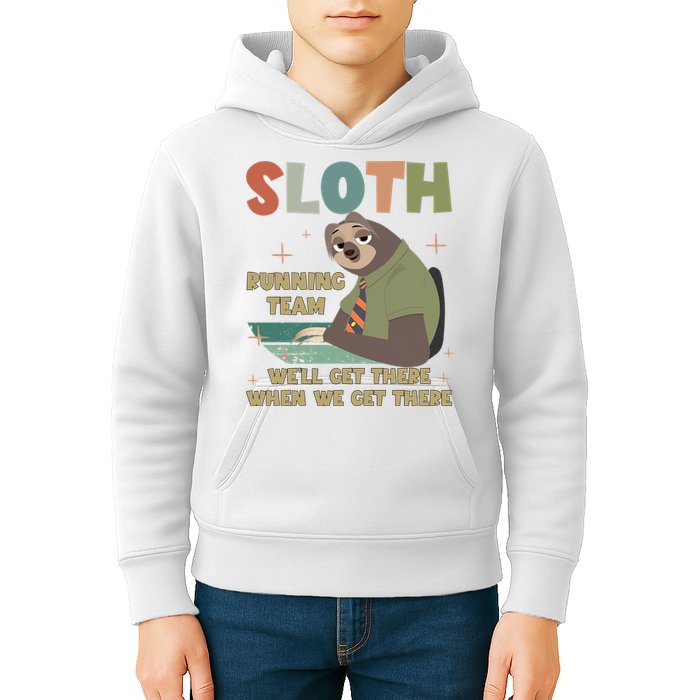 Funny Flash Sloth Running Team We’Ll Get There Sloth Kids Hoodie