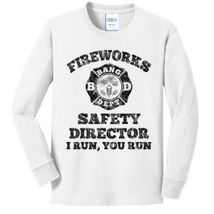 Funny Fireworks Safety Director Firefighter America Red Kids Long Sleeve Shirt