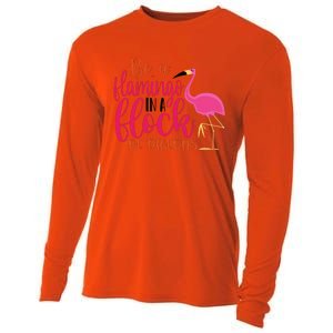 Funny Flamingo Slogan Be A Flamingo In A Flock Of Pigeons Quote Cooling Performance Long Sleeve Crew