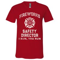 Funny FIREWORKS SAFETY DIRECTOR Firefighter America Red V-Neck T-Shirt