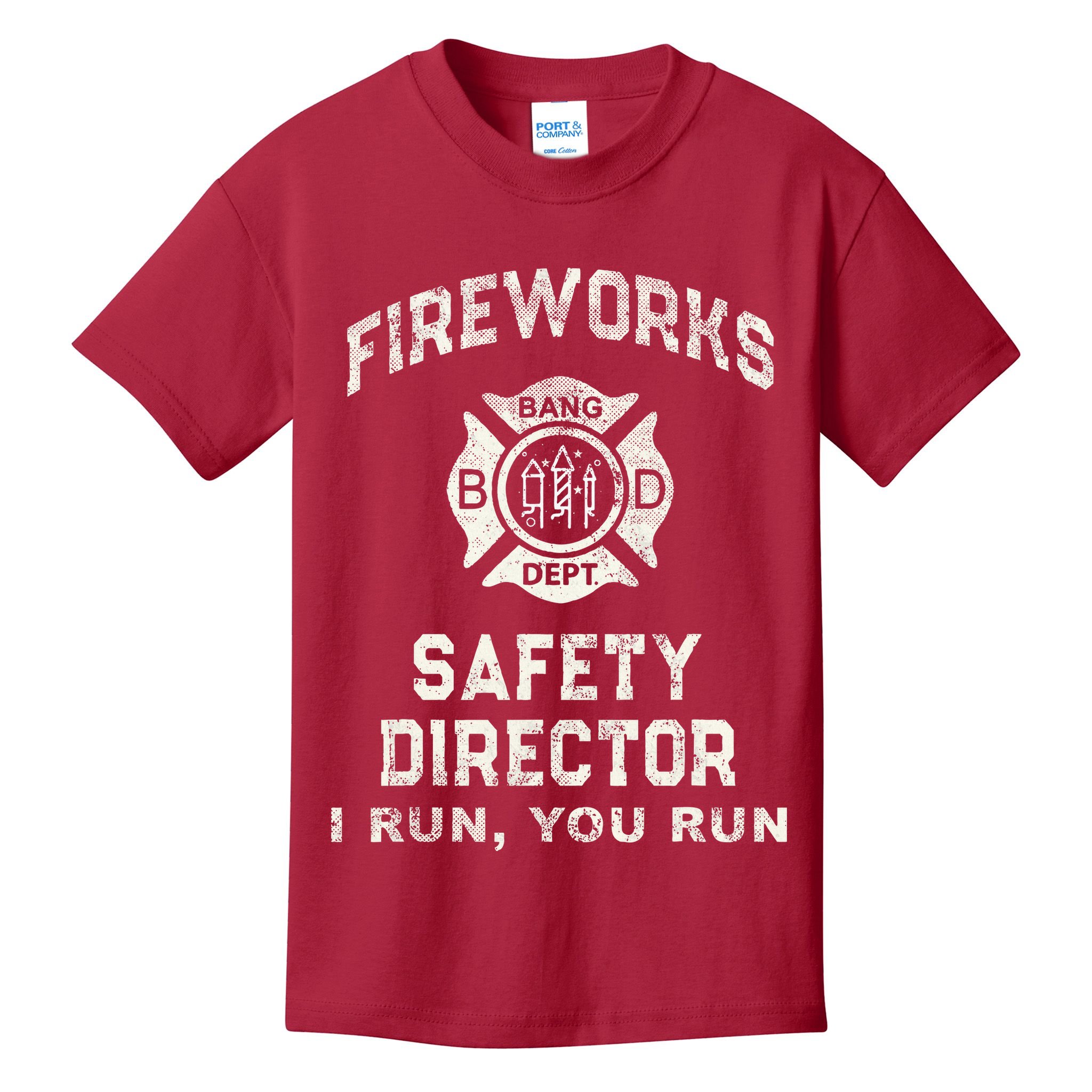 Funny FIREWORKS SAFETY DIRECTOR Firefighter America Red Kids T-Shirt