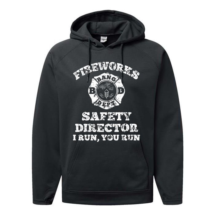 Funny Fireworks Safety Director Firefighter America Red Pyrov Performance Fleece Hoodie